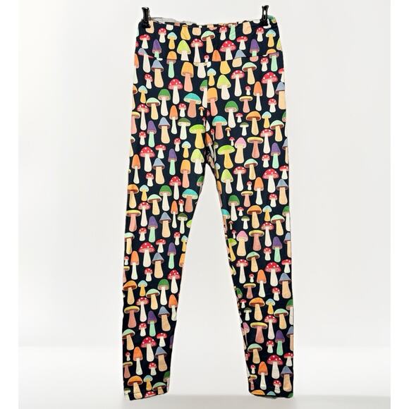 LA Soul Large Soft Colorful Rainbow Mushroom Print Leggings Stretch Ankle Twee - Picture 1 of 5
